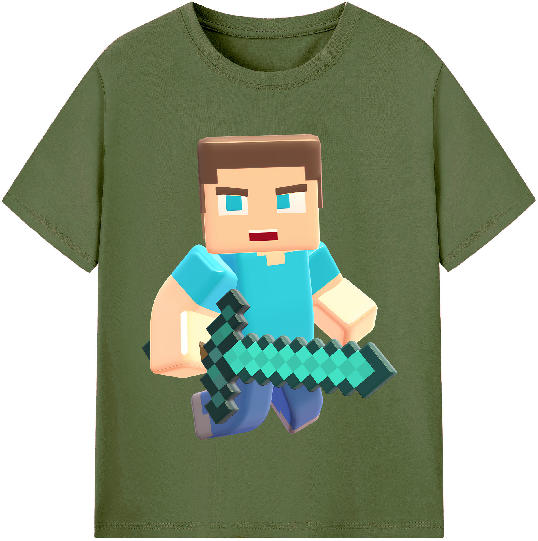 （画像用） マインクラフト ブロックの世界 Minecraft MC Block world 綿100％半袖Tシャツ（フロントプリント）